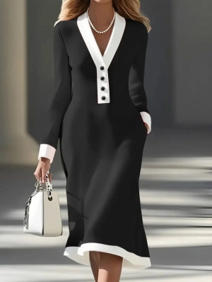 дамска рокля с V-образно делкоте и копчета  J61798 черен