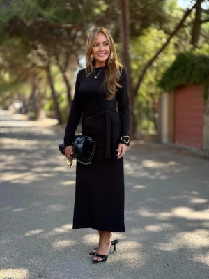 дамска рокля с връзка J61899 черен