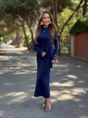 дамска рокля с връзка J61899 син