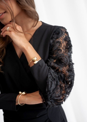 дамска рокля с дантела и шарки  J61975