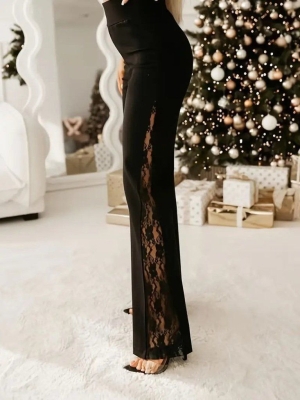 pantaloni de damă din piele ecologică cu talie înaltă J46132