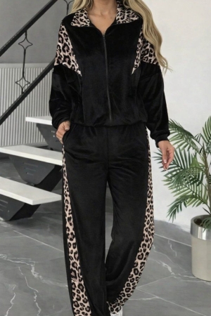 дамски компект кадифе с леопардов детайл J62032 черен