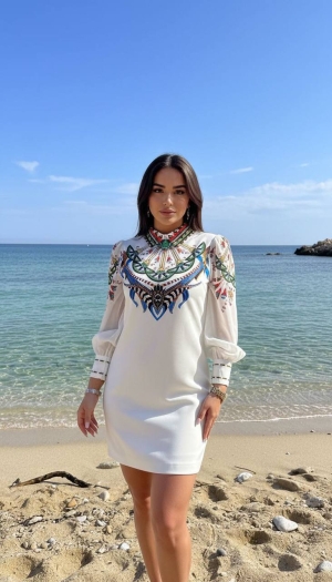 дамска рокля сатен щампа NI2861 бял