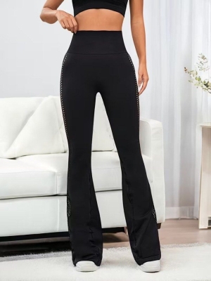 pantaloni de damă din piele ecologică cu talie înaltă J46132