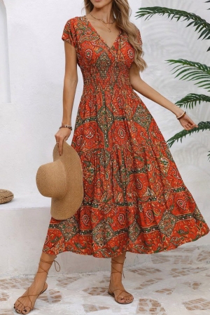 дамска рокля с еластична талия  принт J44047