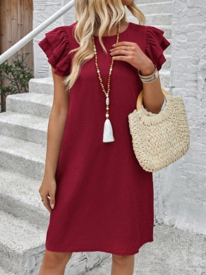 дамска рокля с волани на ръкавите  J87232 червен