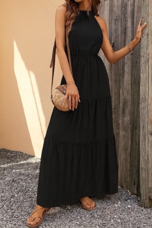 дамска рокля с еластична талия   J90003 черен