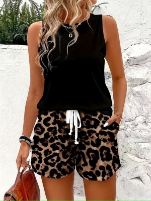 дамски компект две части с къси панталони леопардов принт J71383