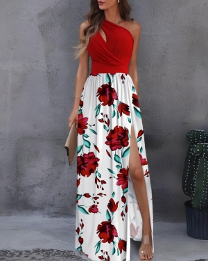 дамска рокля с едно рамо два цвята   J61633