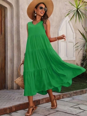 дамска рокля вискоза без ръкави J12043 зелен
