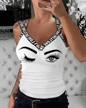 дамска блуза с кръстосани презрмки и щампа очи  J50033