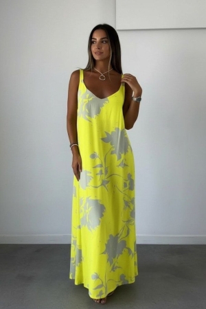 дамска рокля с шарки J71387 жълт