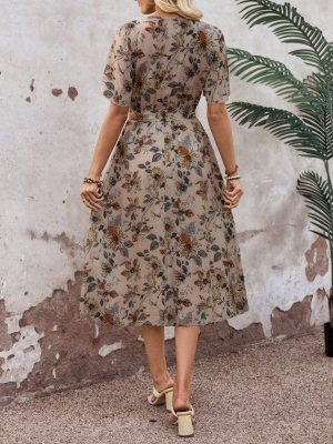 дамска рокля принт  J97127 бежов