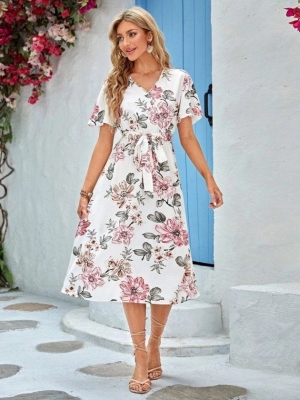 дамска рокля принт  J97127 бял