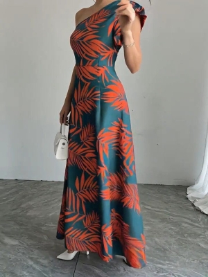 👗Дълга рокля с едно рамо. и шарки  J62291