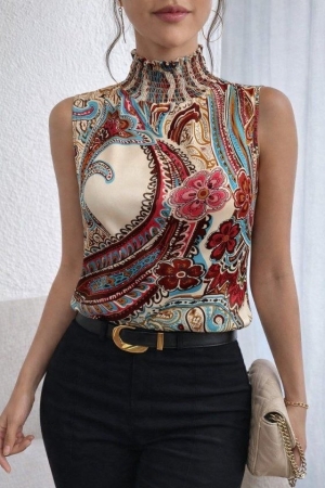 👗Блуза без ръкави с поло яка и шарка  J61400 