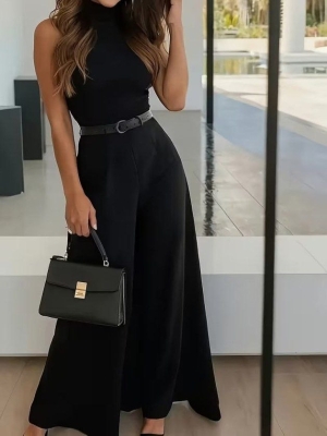 pantaloni de damă din piele ecologică cu talie înaltă J46132