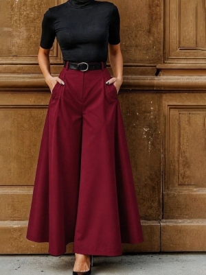pantaloni de damă din piele ecologică cu talie înaltă J46132