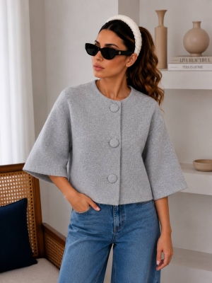 Cardigan de damă cu culori mixte și nasturi J63094 alb/roz