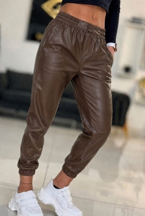 pantaloni de damă din piele ecologică cu talie înaltă J46132