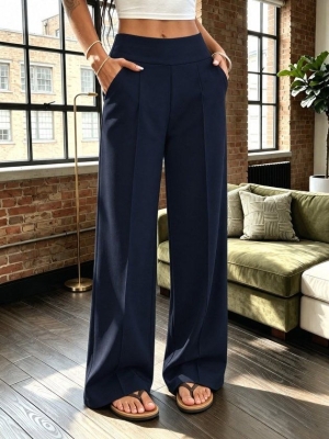 pantaloni de damă din piele ecologică cu talie înaltă J46132