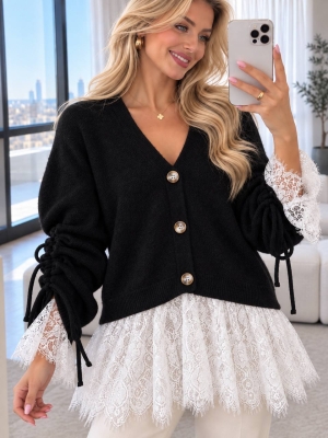 Cardigan de damă cu culori mixte și nasturi J63094 alb/roz