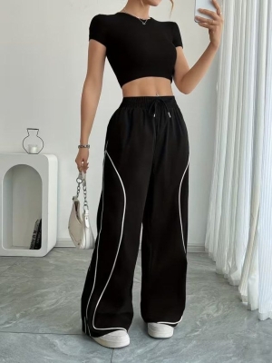 pantaloni de damă din piele ecologică cu talie înaltă J46132