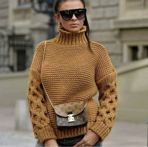 Дамски пуловер горчица  - код 7211 